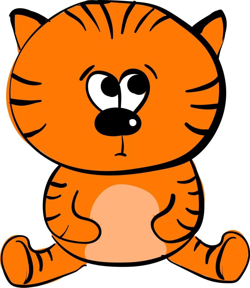 Sad little tiger, illustration, vector on white background.