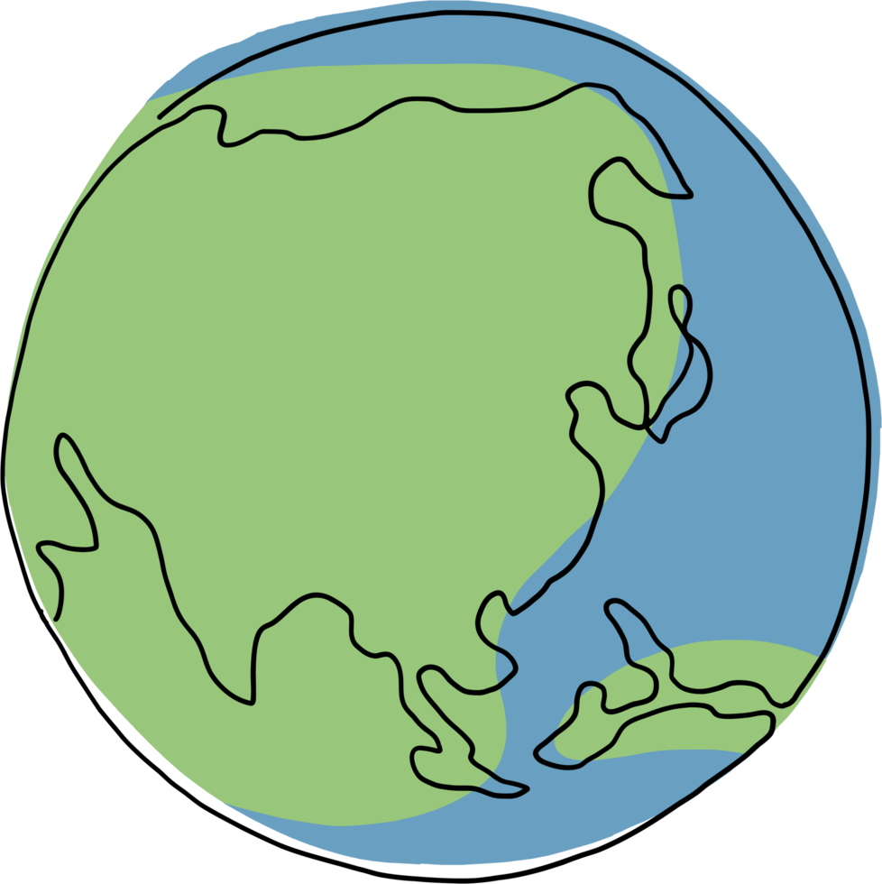 earth doodle continuous line freehand drawing. png