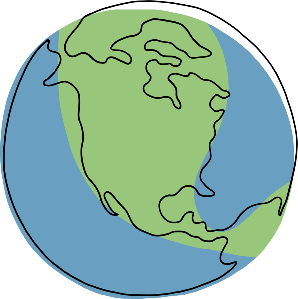 earth doodle continuous line freehand drawing. png