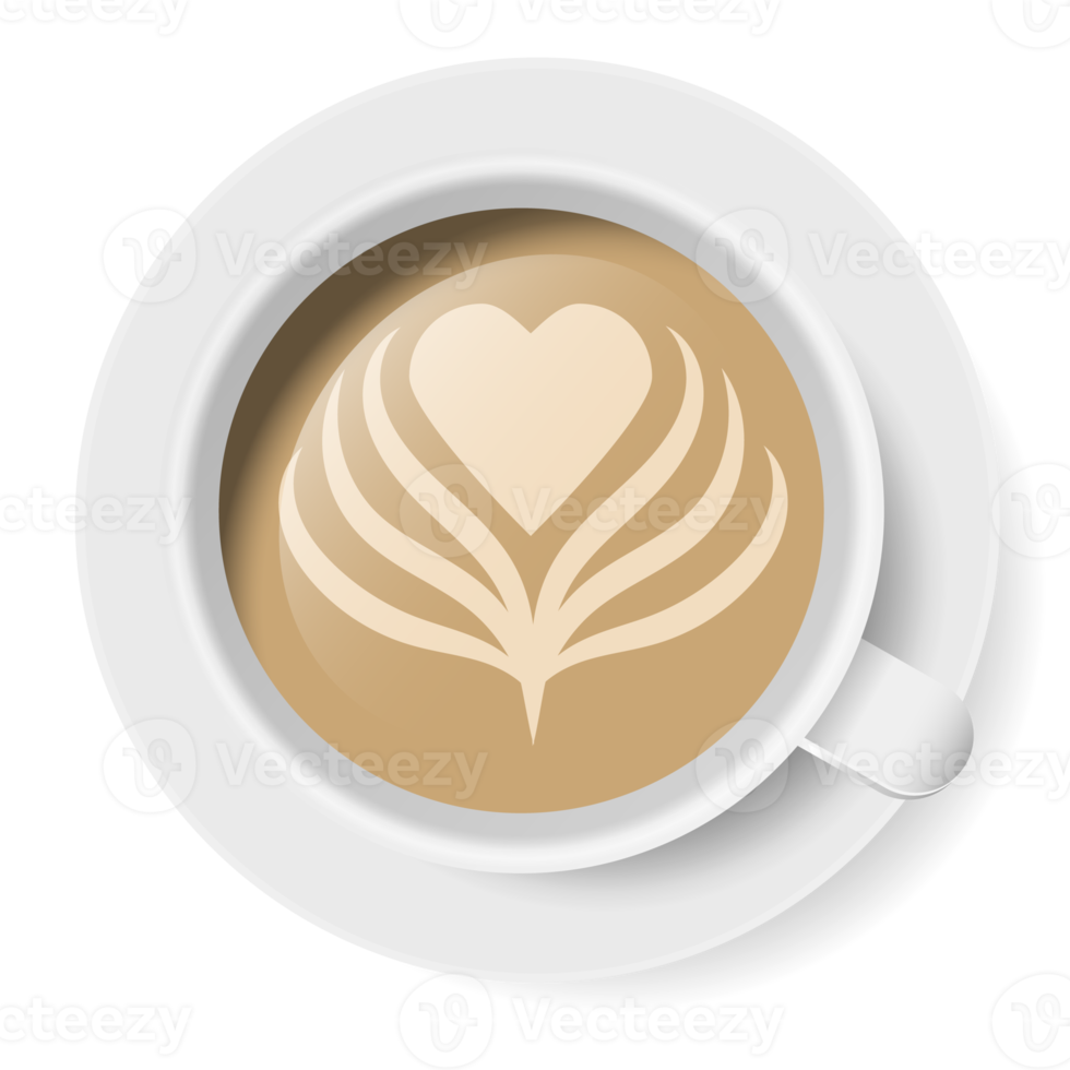 Draufsicht der Kaffeeschaumkunst auf Tasse png