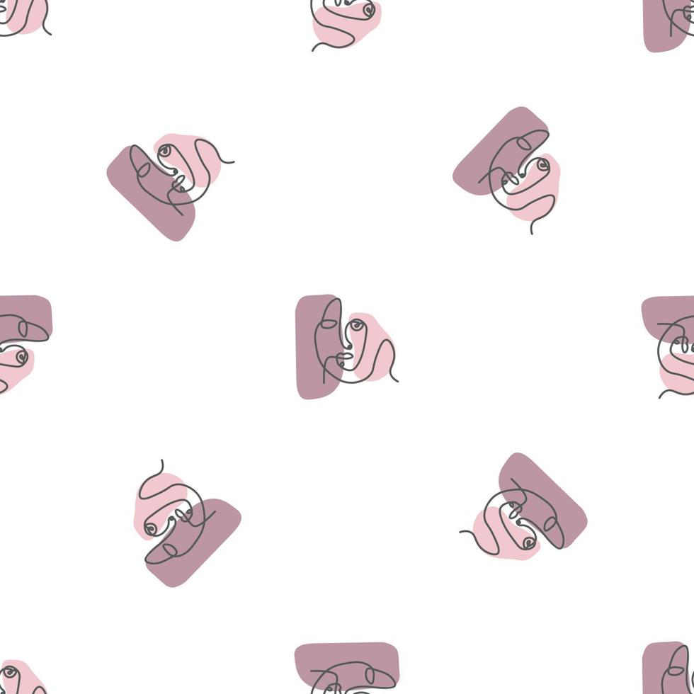 Surreal Faces One Line Seamless Pattern . Abstract Minimalistic Art design for print, cover, wallpaper, Minimal and natural wall art. Vector illustration on white background.