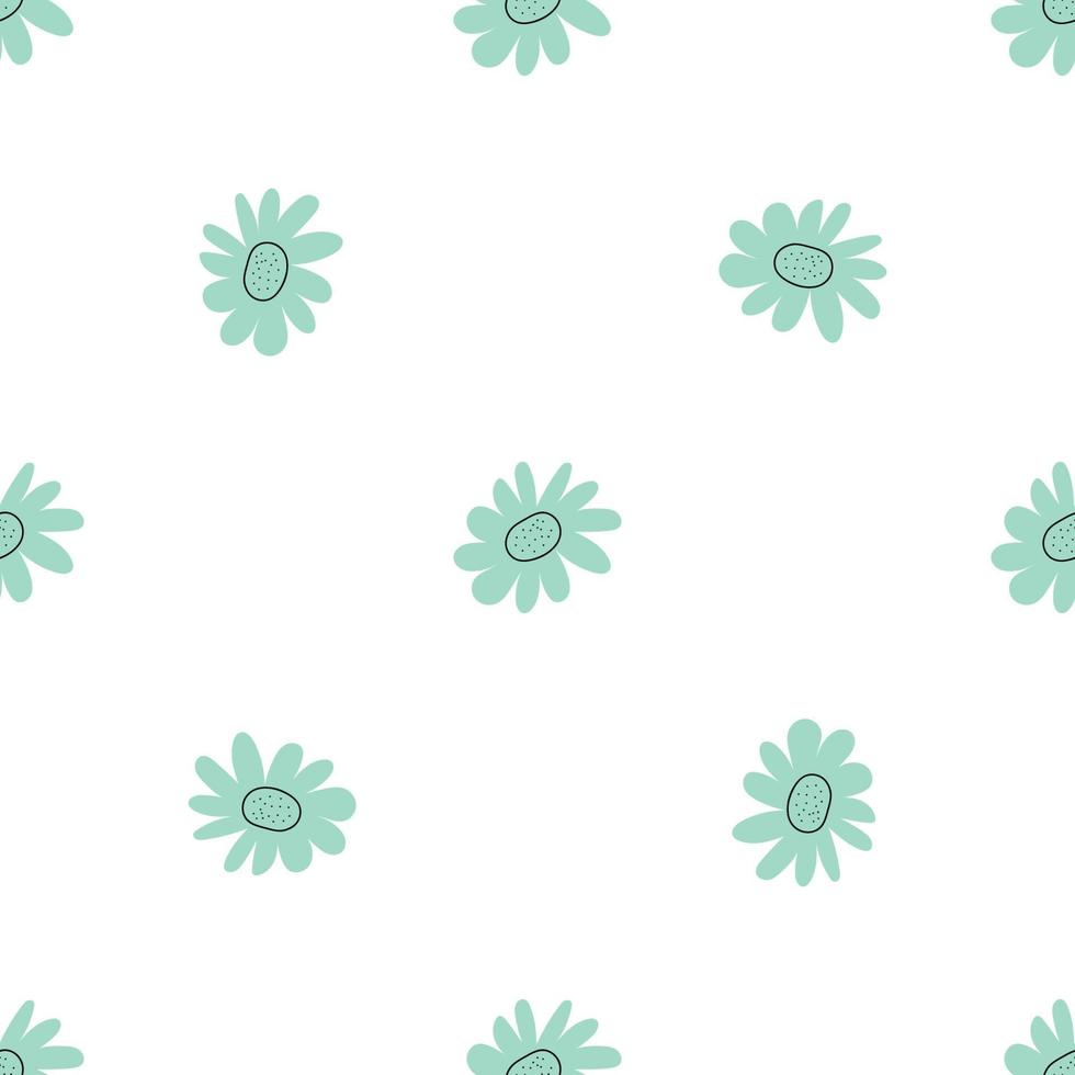 Floral seamless vector pattern with flowers. Spring flora. Simple hand-drawn kids style. Pretty ditsy for fabric, textile, wallpaper. Digital paper in white background
