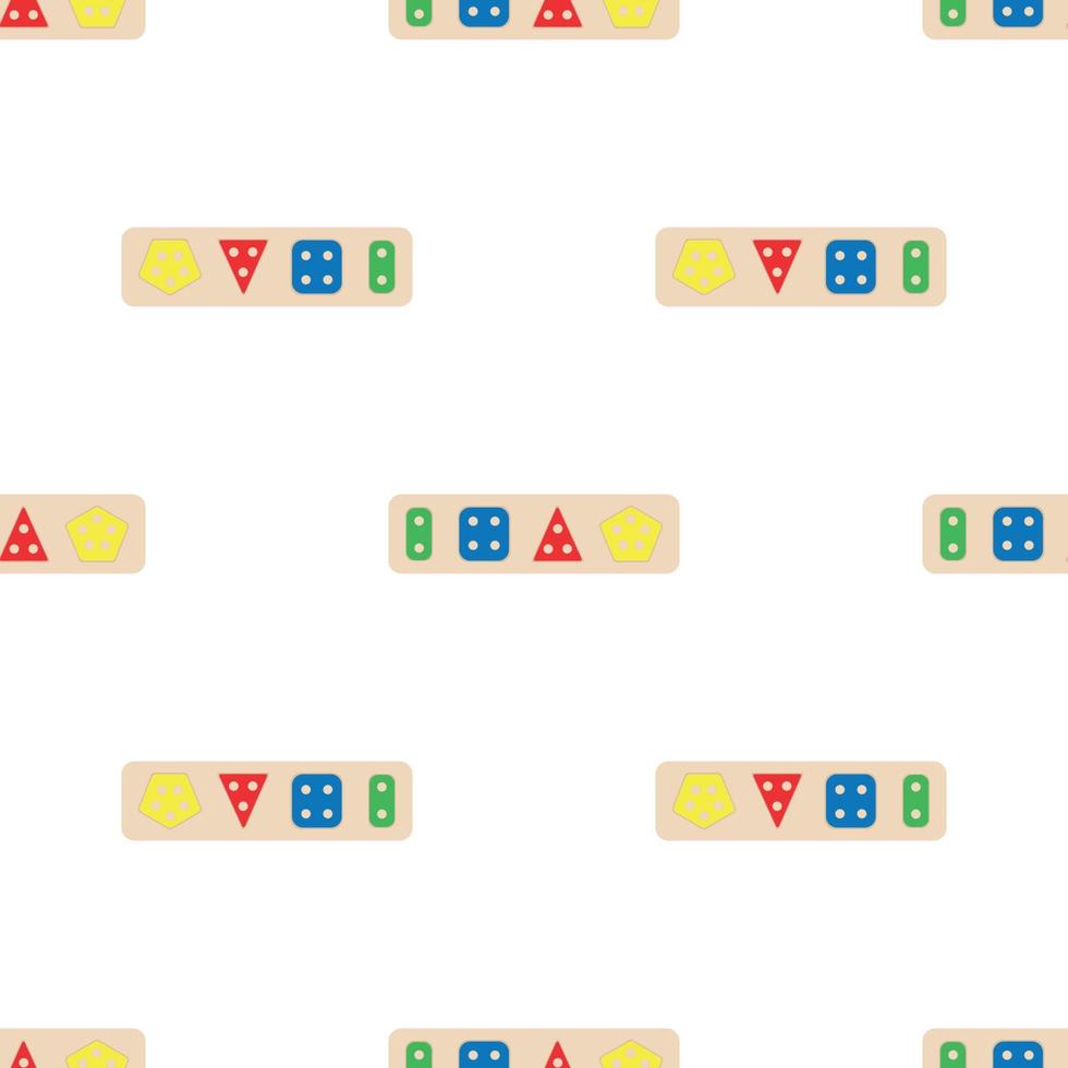 Wooden toys for kids games. Baby seamless pattern with Montessori subject. Education logic toys for preschool kids. Montessori system for early childhood development. vector