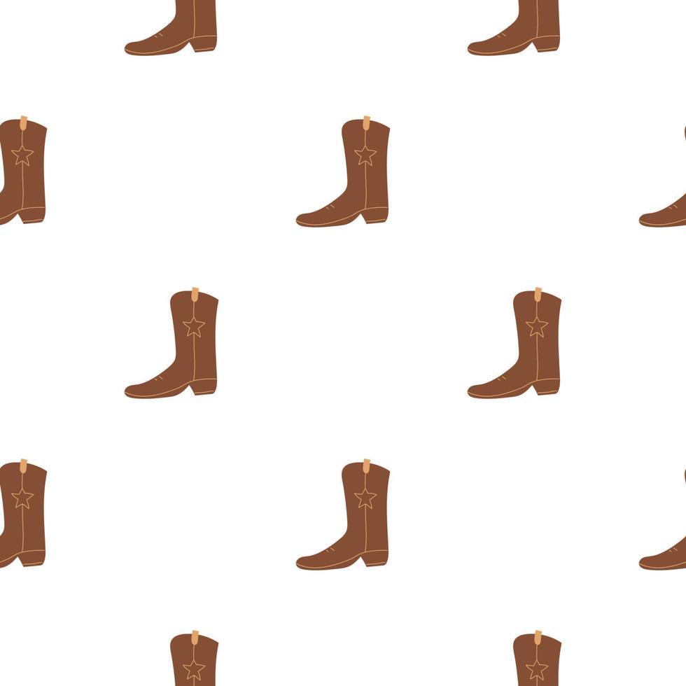 Cowboy boots with ornament seamless pattern. Wild west theme. Hand drawn colored trendy vector illustration on white background