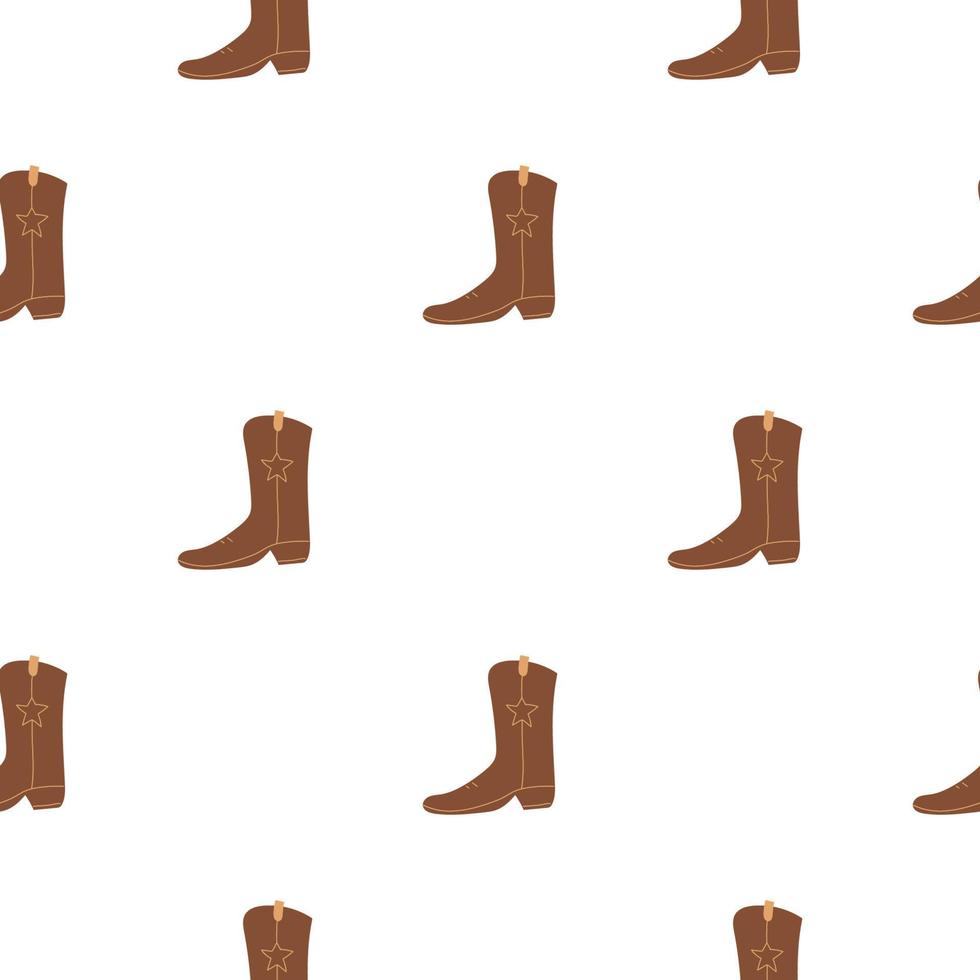 Cowboy boots with ornament seamless pattern. Wild west theme. Hand drawn colored trendy vector illustration on white background