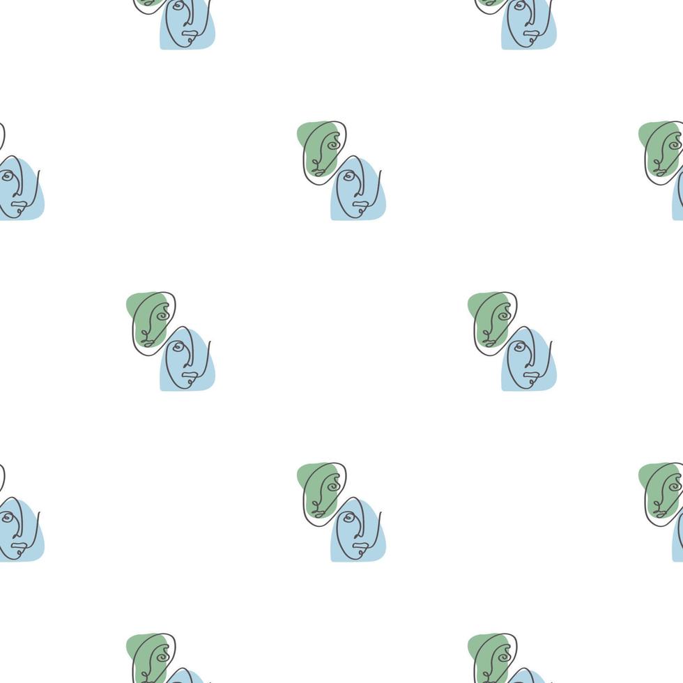 Surreal Faces One Line Seamless Pattern . Abstract Minimalistic Art design for print, cover, wallpaper, Minimal and natural wall art. Vector illustration on white background.