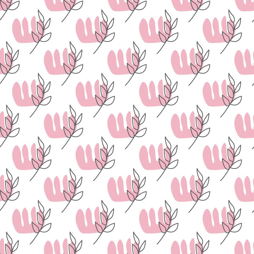 Seamless pattern with leaves and abstract shapes. Abstract Minimalistic Art. Cute kids nursery repeat background. Design in boho style for printing on textile or paper. vector