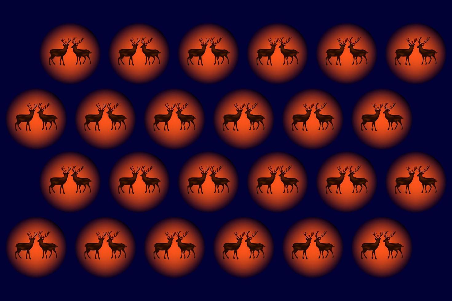 Christmas pattern on a dark blue background with two deers in the sunset. Vector image. Package design.