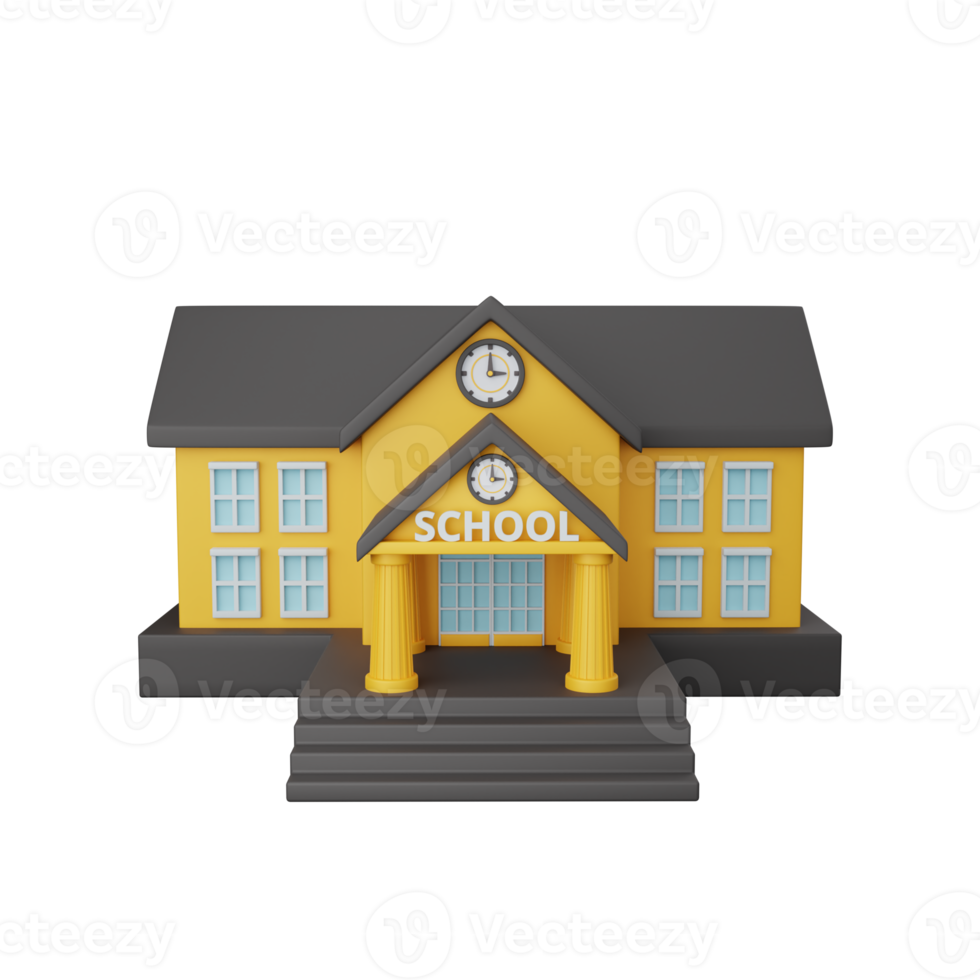 Edificio escolar de representación 3d aislado útil para la educación, el aprendizaje, el conocimiento, la escuela y la clase png
