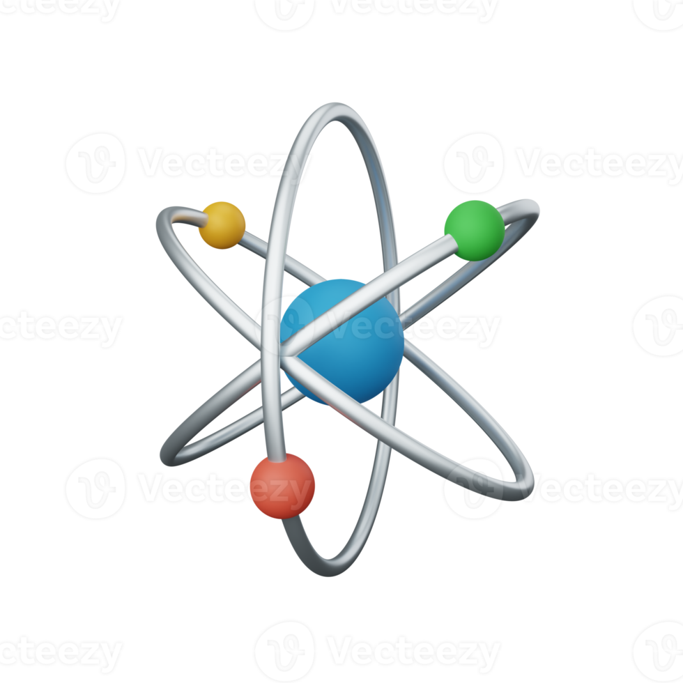 3d rendering atom isolated useful for education, learning, knowledge, school and class design png