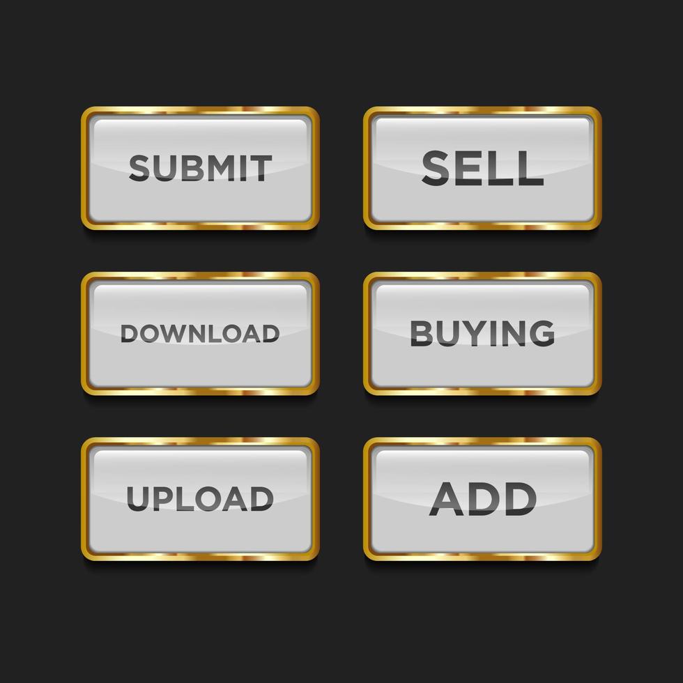 Luxury square shiny web icon button with gold metal frames vector