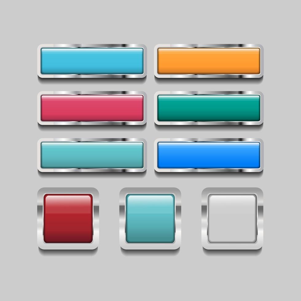 Shiny square web icon button with metal frame vector