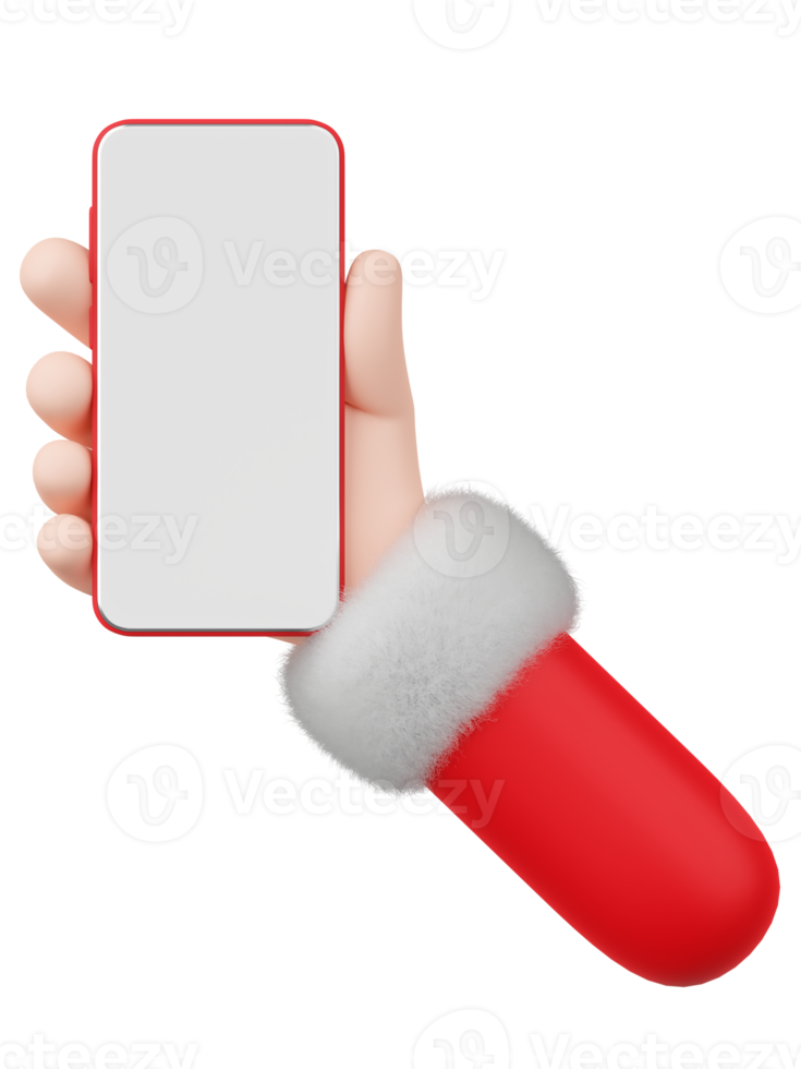 weihnachtsmann-hand, die smartphone, 3d-illustration hält png