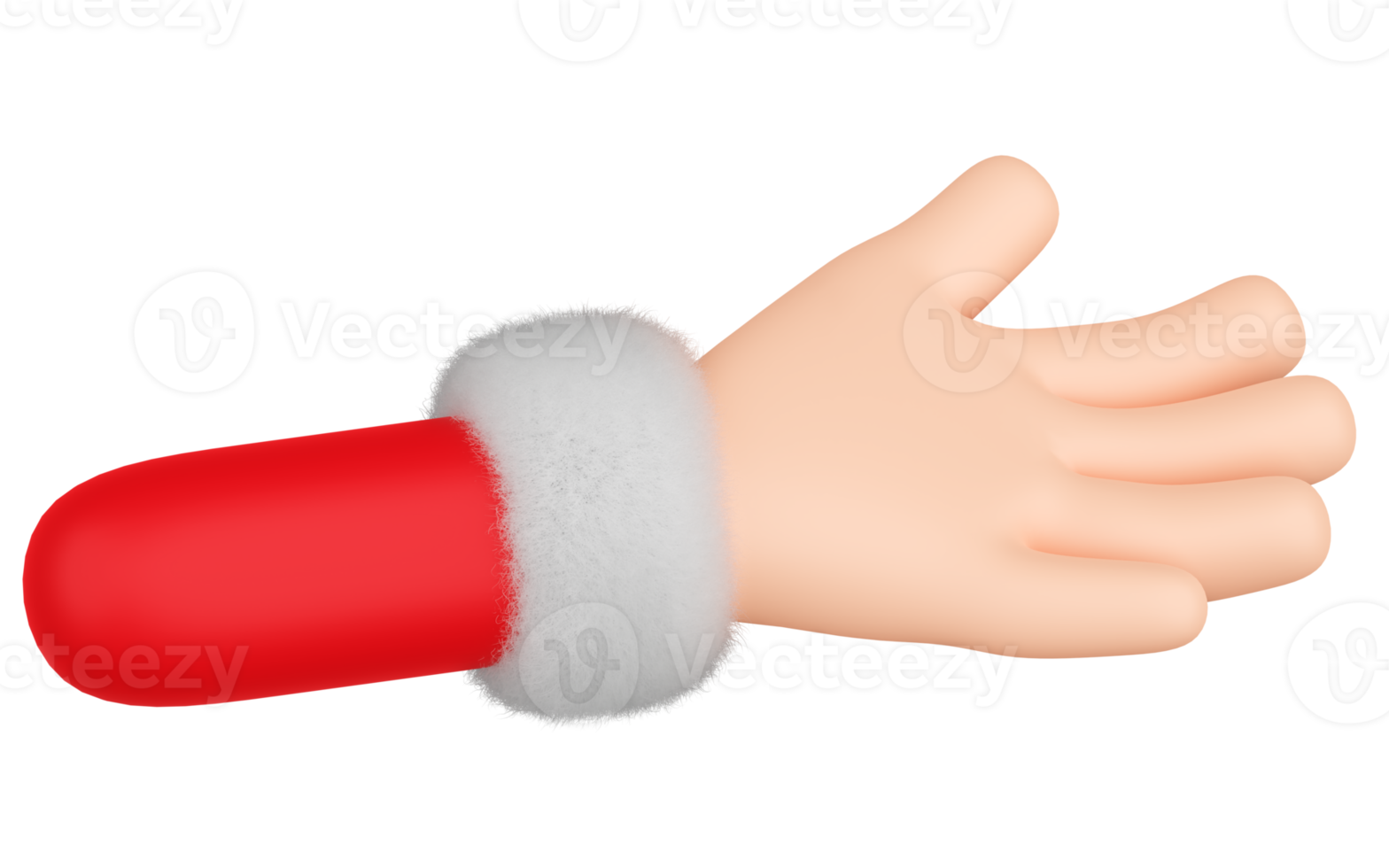 Santa Claus hand in red shirt with fur, 3d illustration png