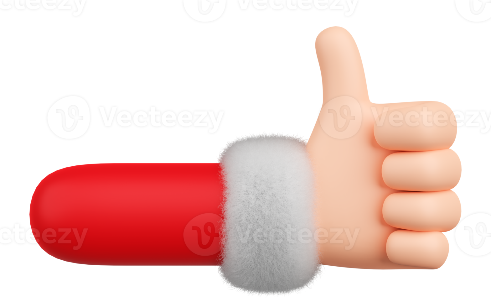 Santa Claus hand thumb up in red shirt with fur, 3d illustration png