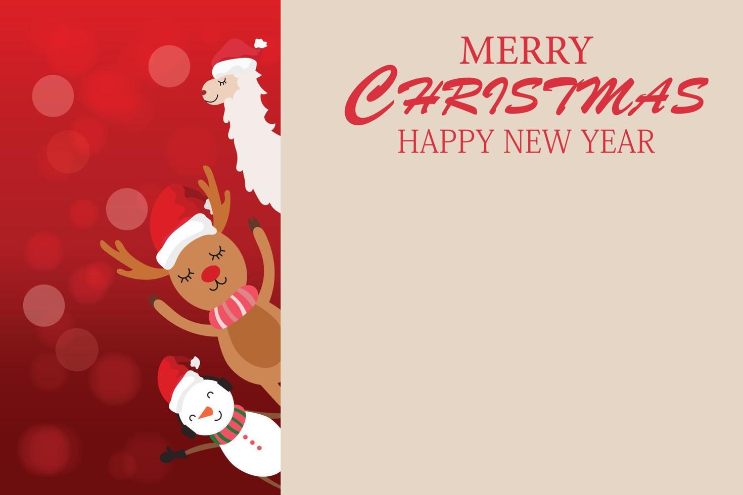 Merry Christmas and happy new year with cute llmar,snowman. and , reindeer  cartoon character vector. with big signboard vector