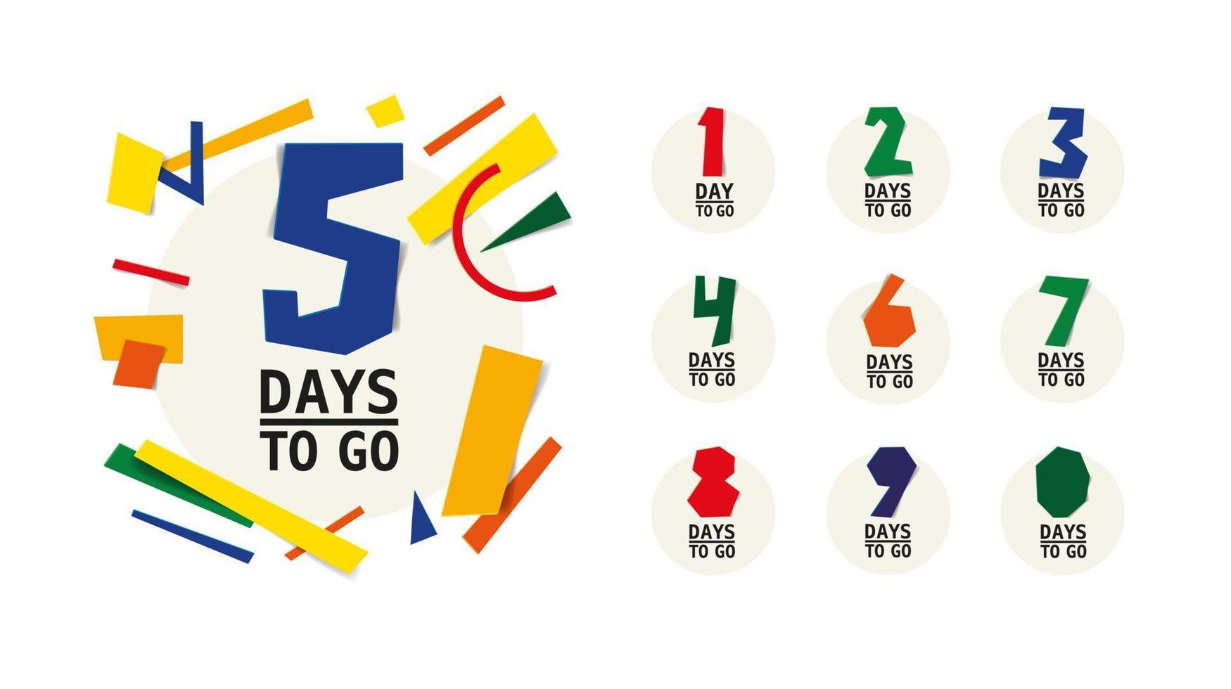 Countdown remaining days banner. calculate the time of sale. There are nine, eight, seven, six, five, four, three, two, one, zero days left. Colorful art design cut with paper scissors. vector