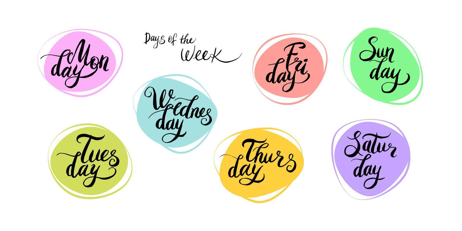 Days of the week in lettering. Monday, Tuesday, Wednesday, Thursday,  Friday, Saturday, Sunday. 13744520 Vector Art at Vecteezy