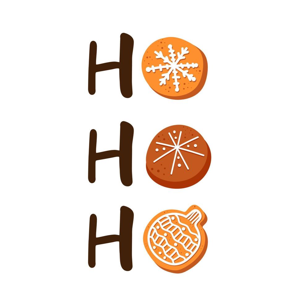 Ho ho ho. Santa Claus laughs. Text from Christmas gingerbread. vector