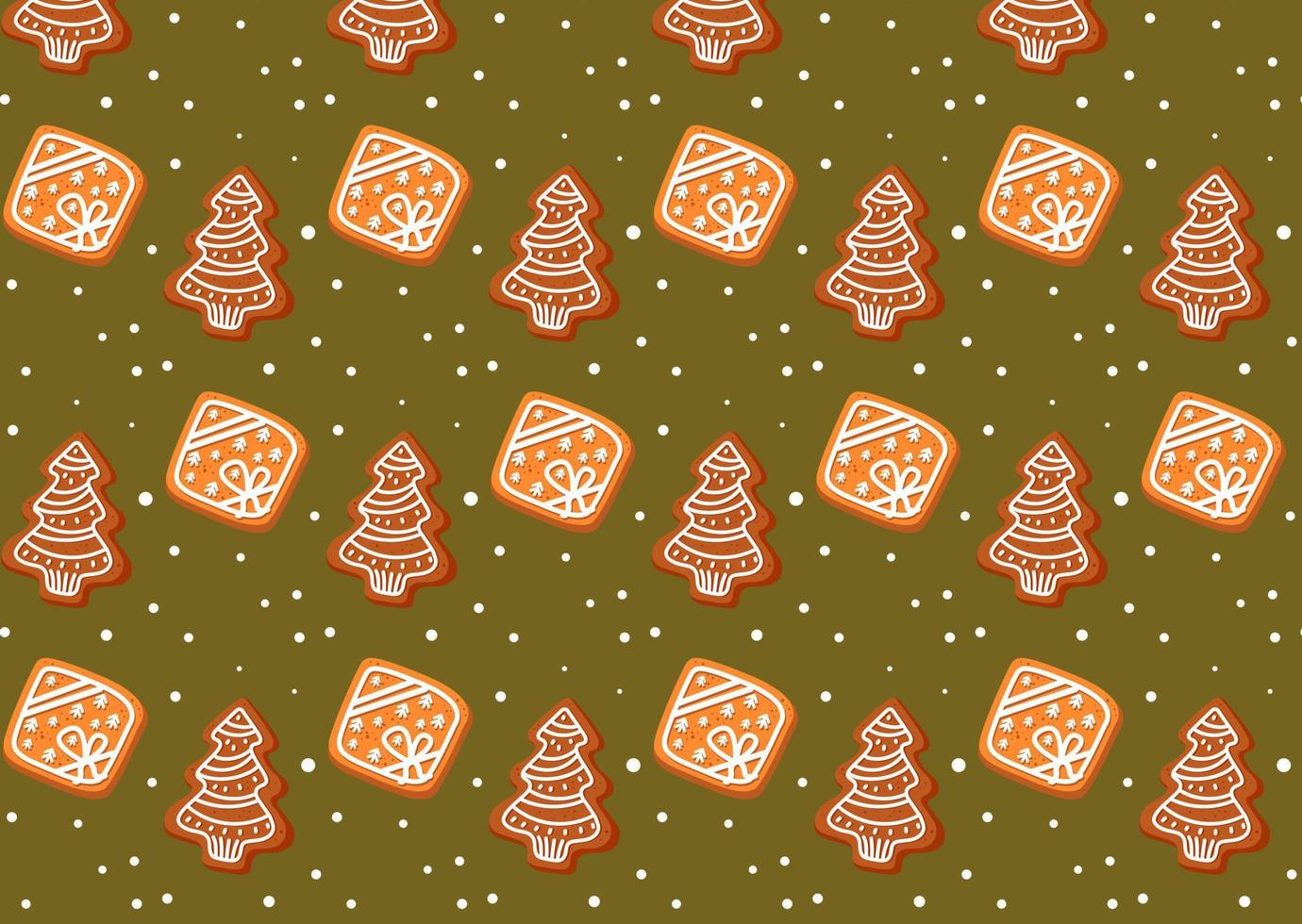 Christmas pattern with gingerbread cookie isolated on white background. Christmas tree. Food illustration for design, print, fabric or background vector