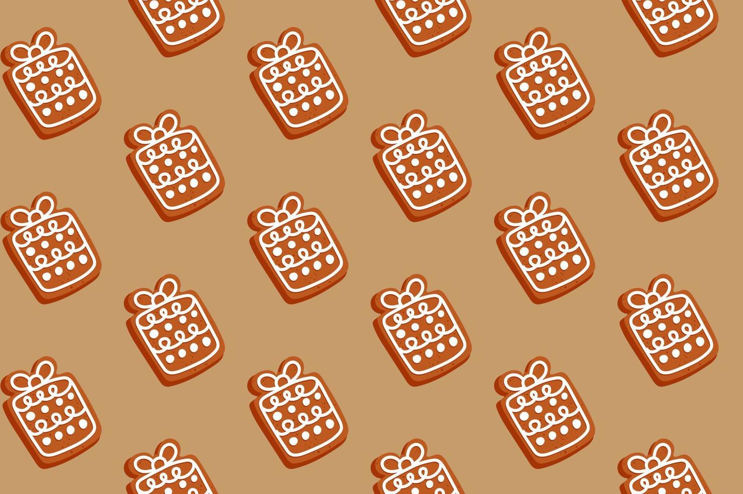 Christmas pattern with gingerbread cookie isolated on white background. Christmas gift box. Food illustration for design, print, fabric or background vector