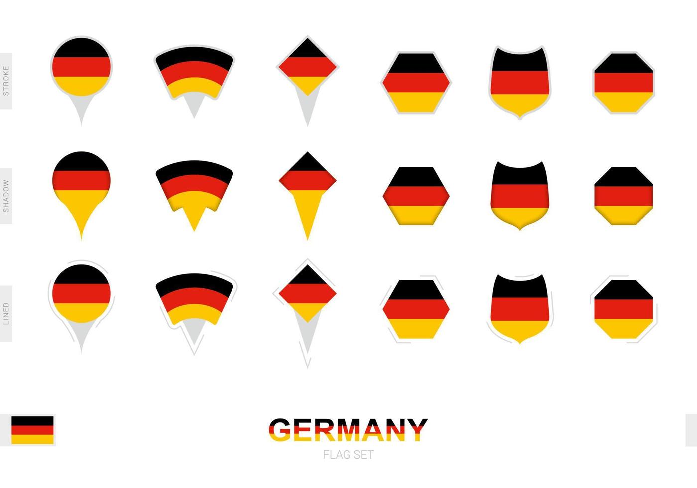 colección de la bandera de alemania en diferentes formas y con tres efectos diferentes. vector