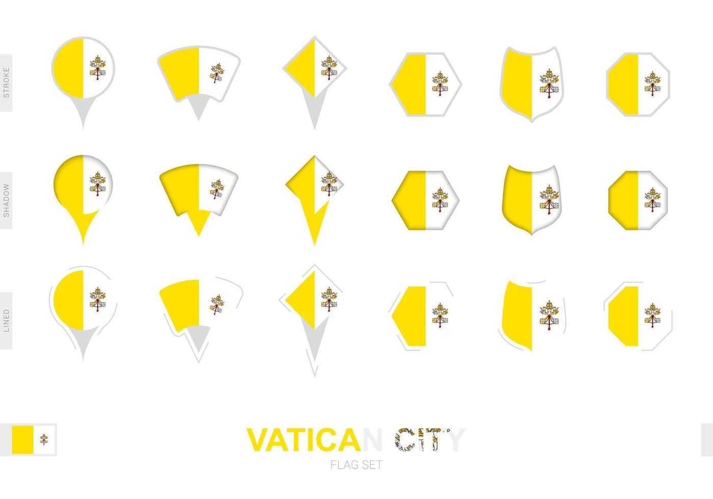 colección de la bandera de la ciudad del vaticano en diferentes formas y con tres efectos diferentes. vector