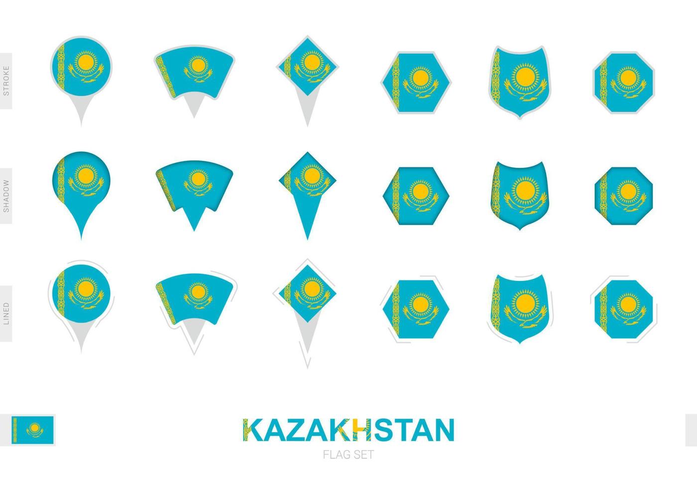 colección de la bandera de kazajstán en diferentes formas y con tres efectos diferentes. vector