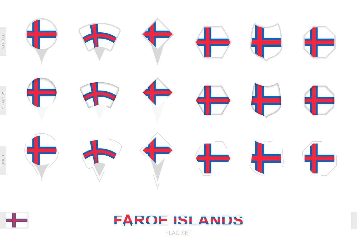 Collection of the Faroe Islands flag in different shapes and with three different effects. vector