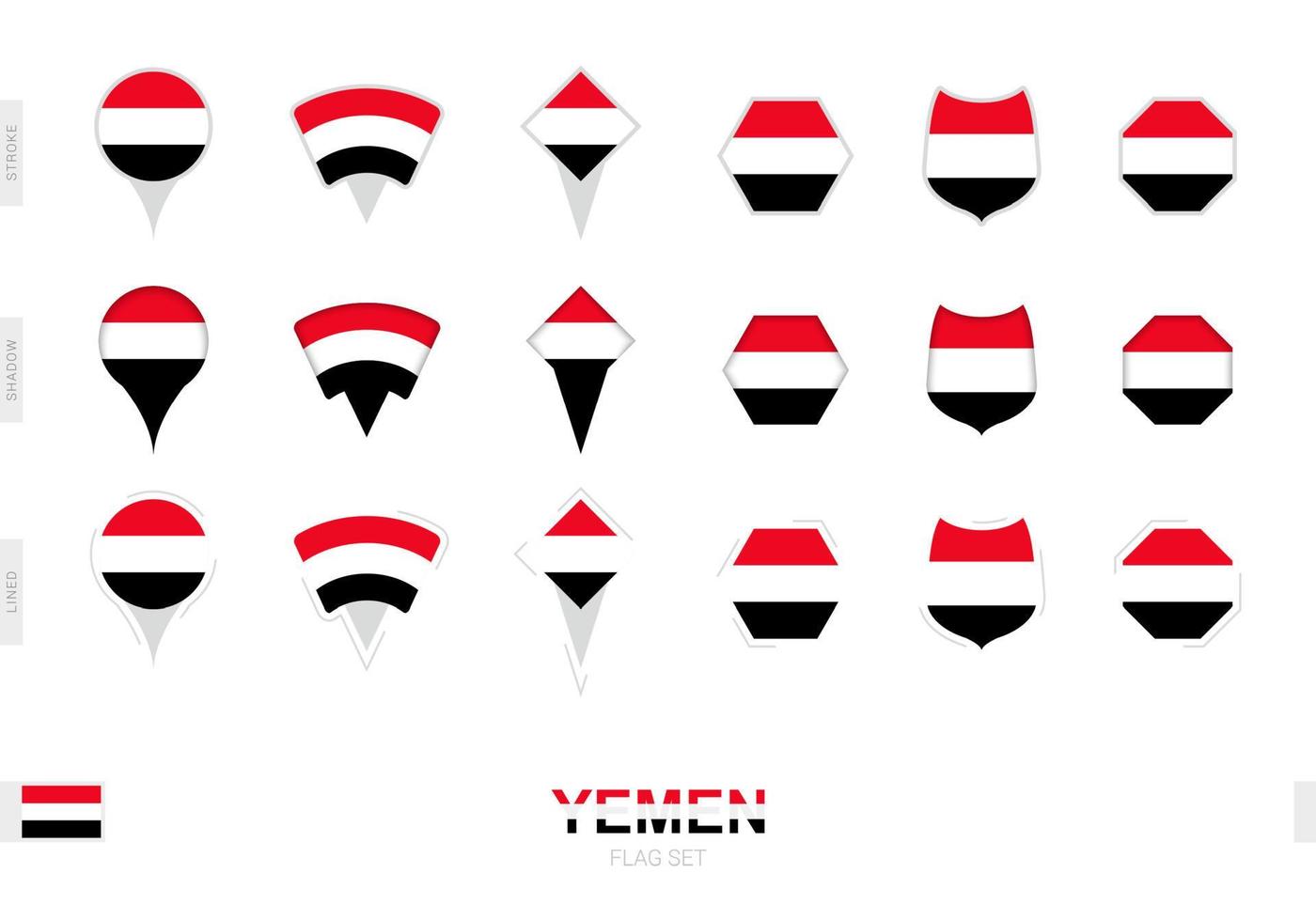 colección de la bandera de yemen en diferentes formas y con tres efectos diferentes. vector