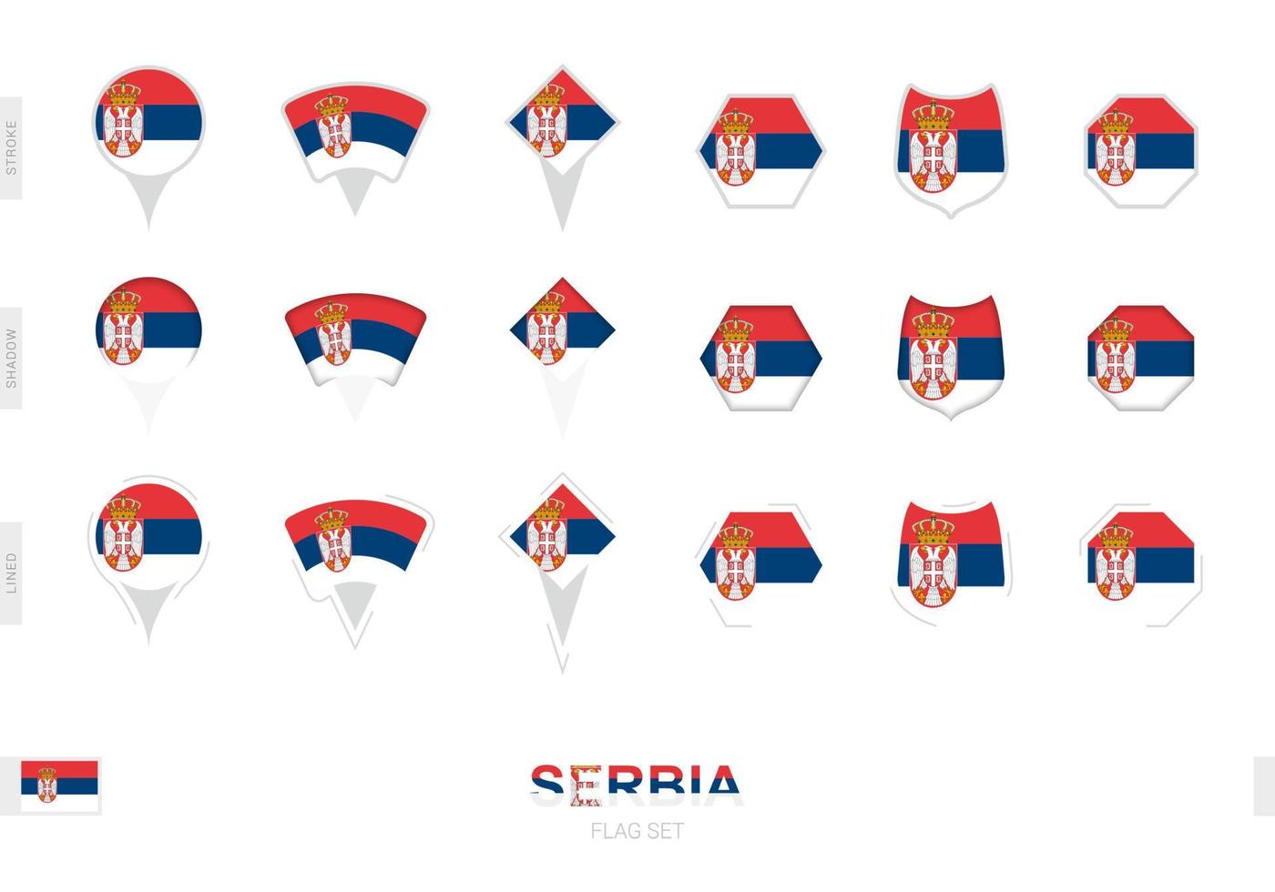 Collection of the Serbia flag in different shapes and with three