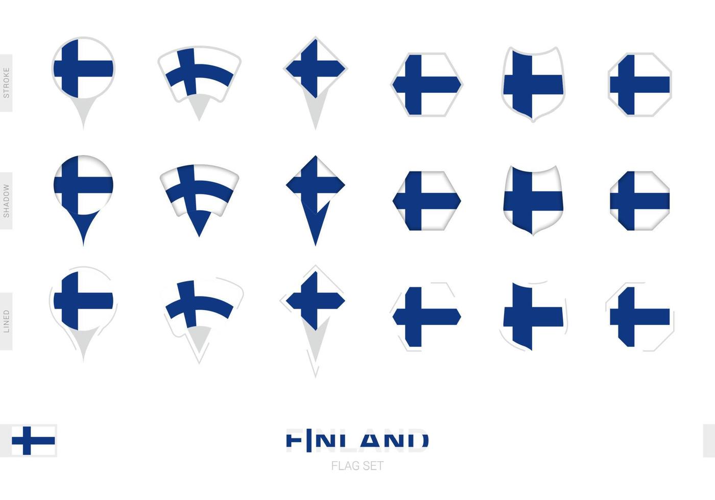 Collection of the Finland flag in different shapes and with three different effects. vector