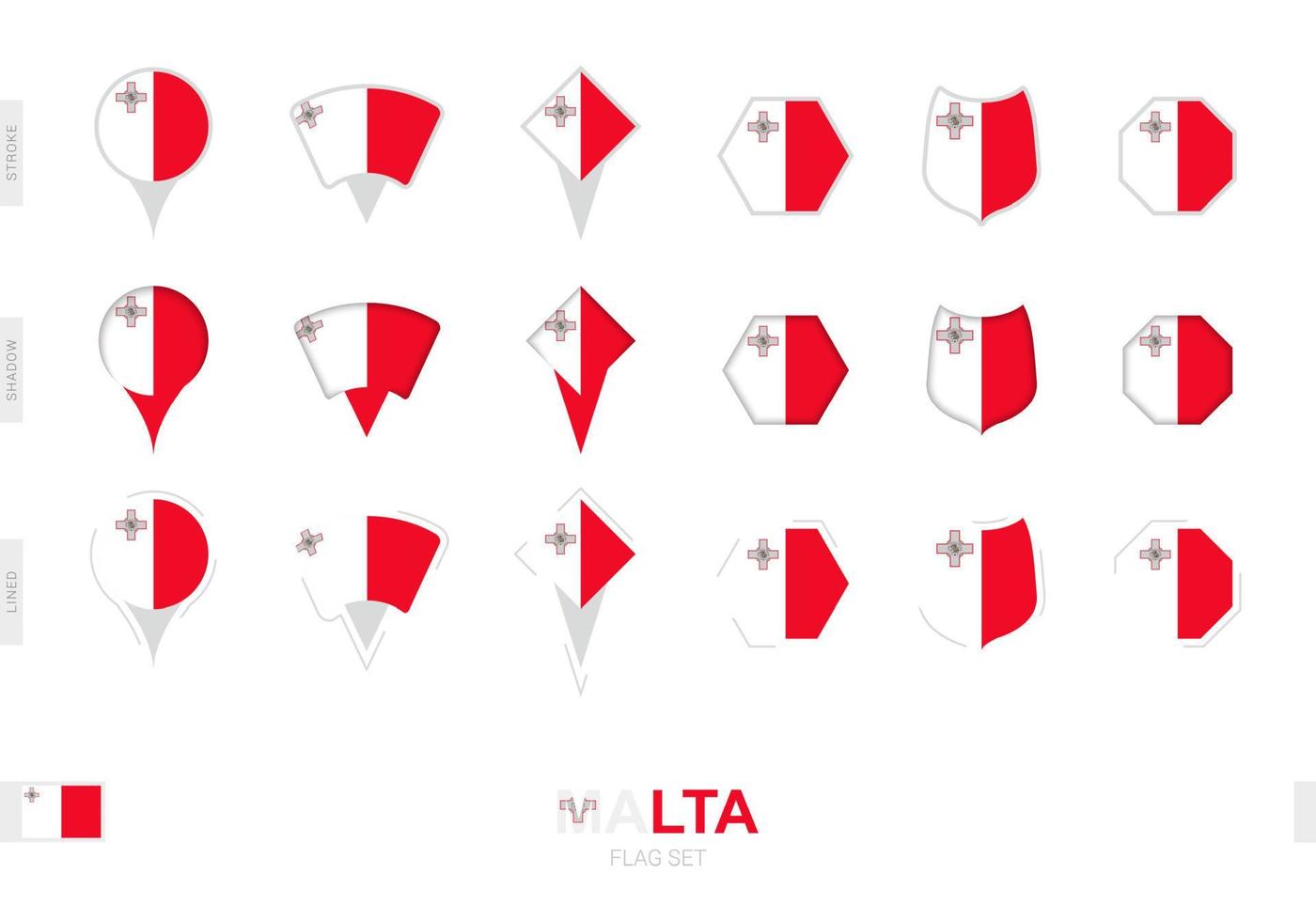 colección de la bandera de malta en diferentes formas y con tres efectos diferentes. vector