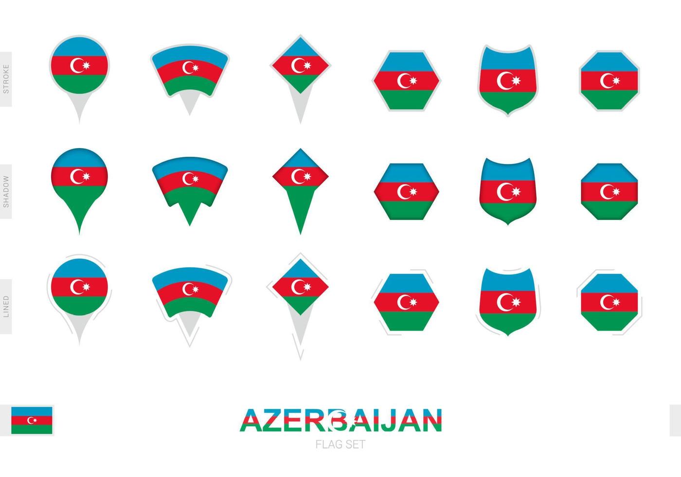 Collection of the Azerbaijan flag in different shapes and with three different effects. vector