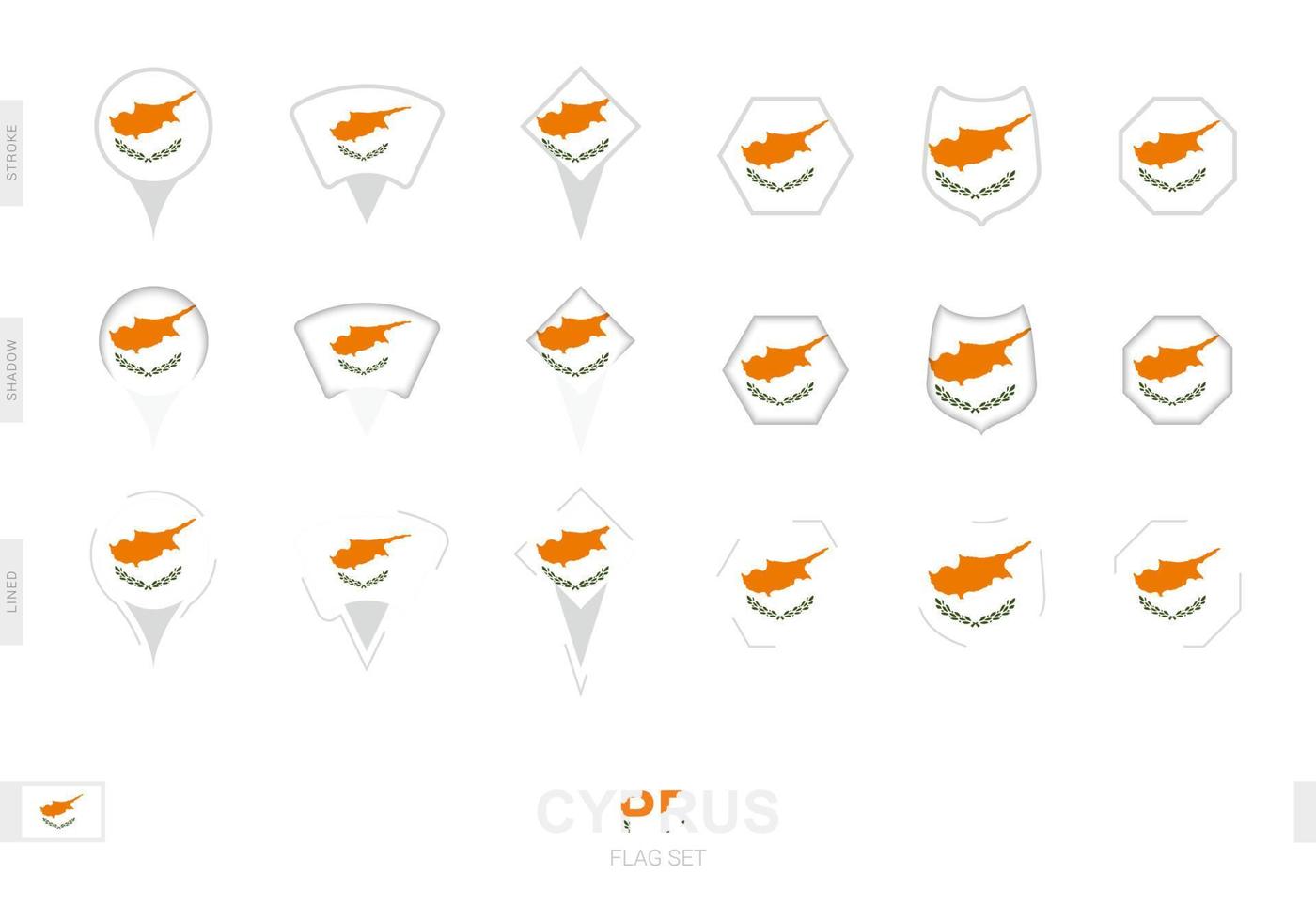 Collection of the Cyprus flag in different shapes and with three different effects. vector