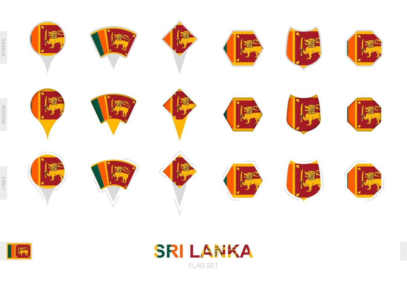 Collection of the Sri Lanka flag in different shapes and with three different effects. vector