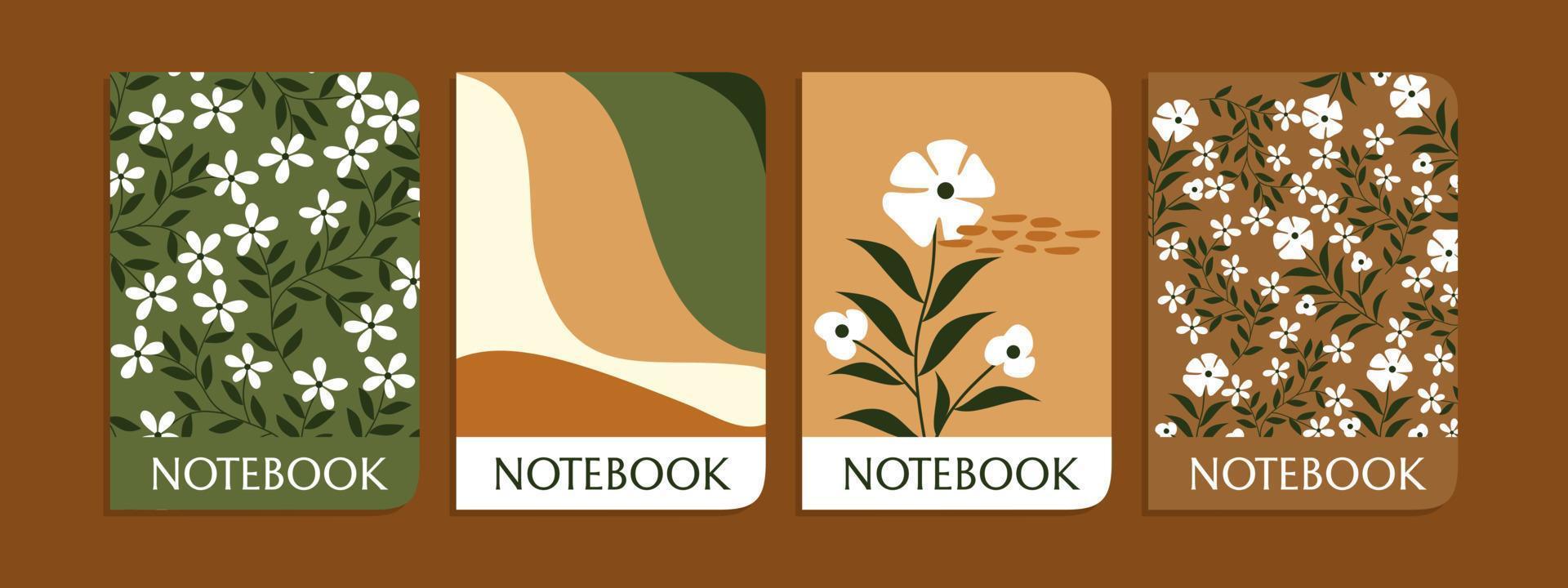 establecer una cubierta colorida para cuaderno con flores dibujadas a mano.libros para niños, folletos, plantillas para diarios escolares.antecedentes abstractos vector