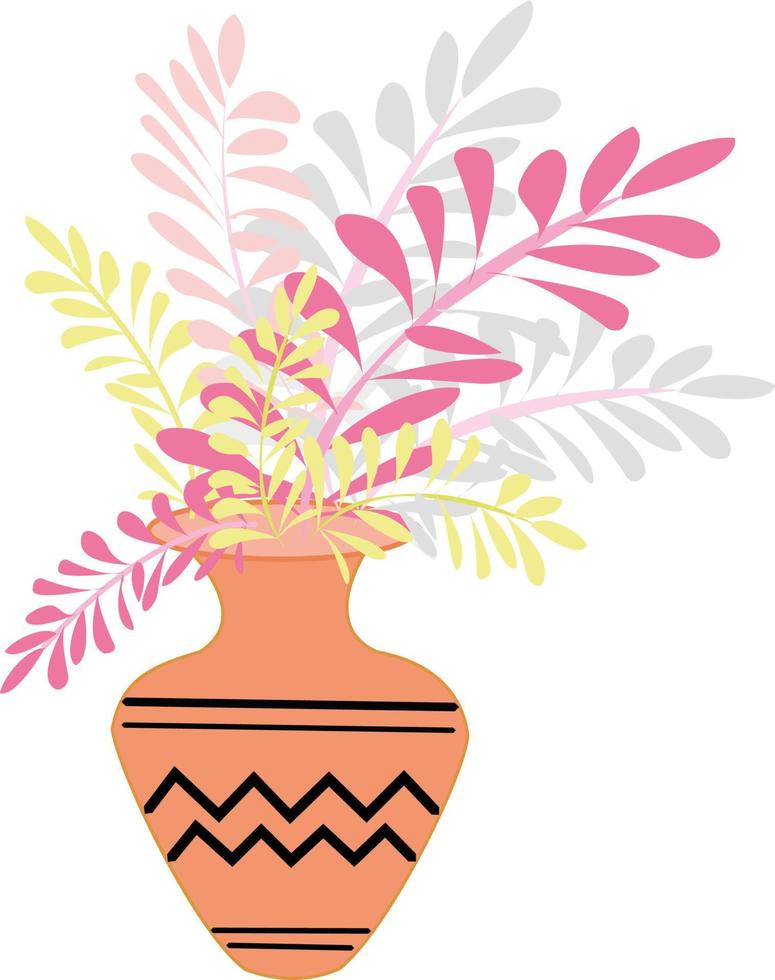 Vase with flowers, illustration, vector on white background.