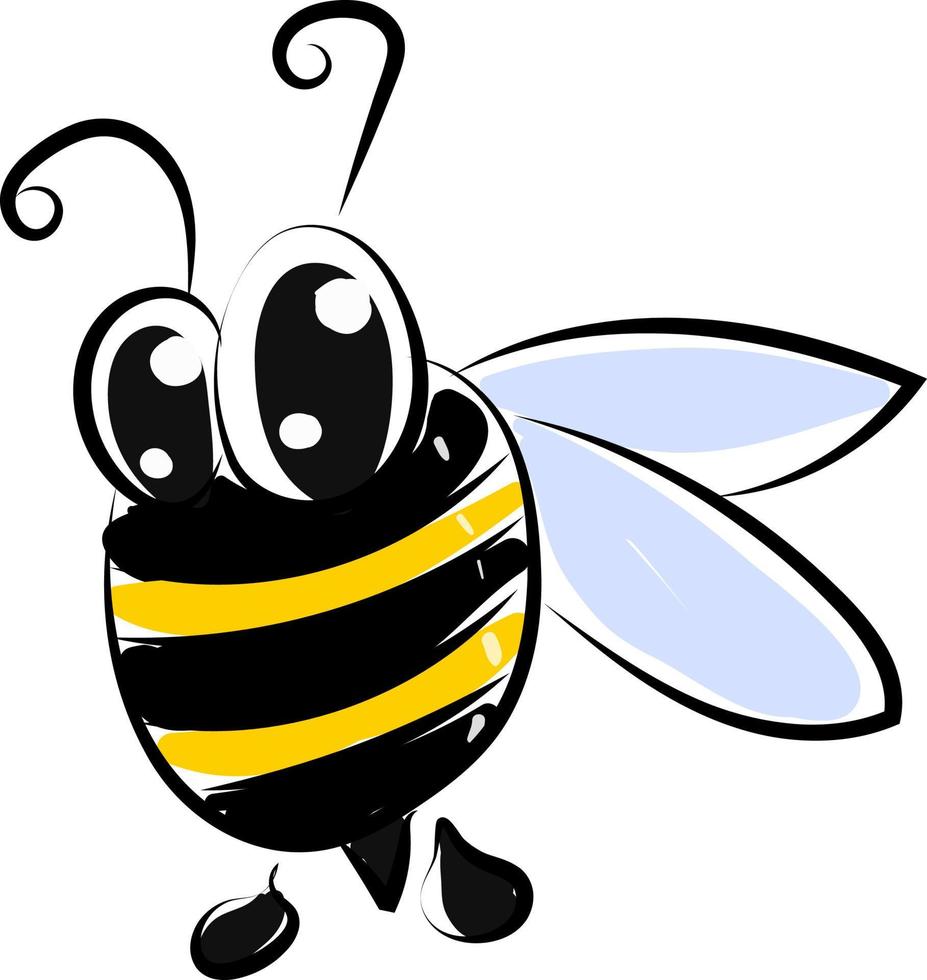 Bee with big eyes, illustration, vector on white background.