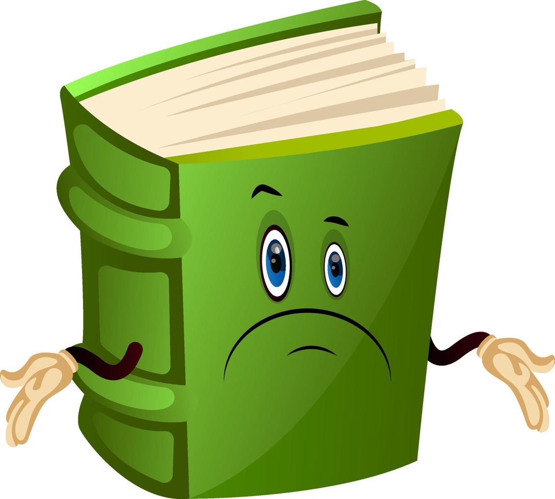 Cartoon book character is feeling confused, illustration, vector on white background.