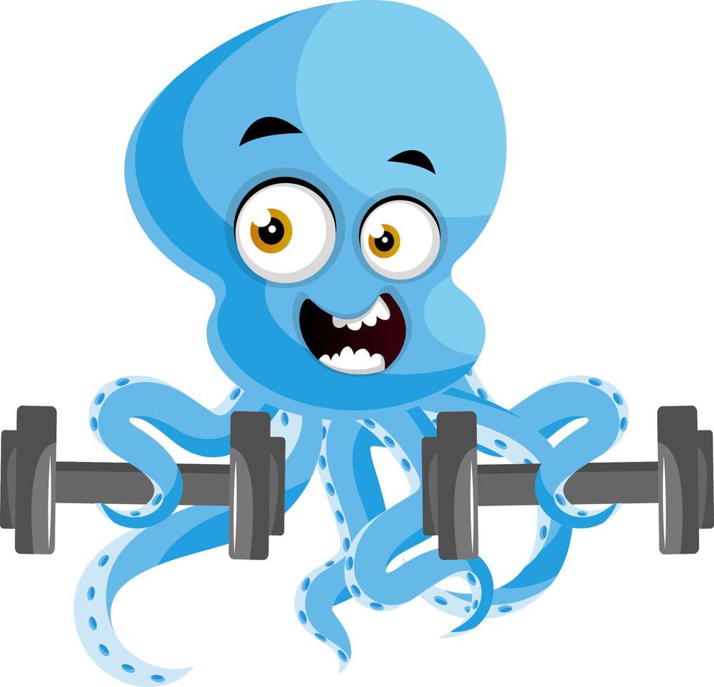 Octopus with weights, illustration, vector on white background.