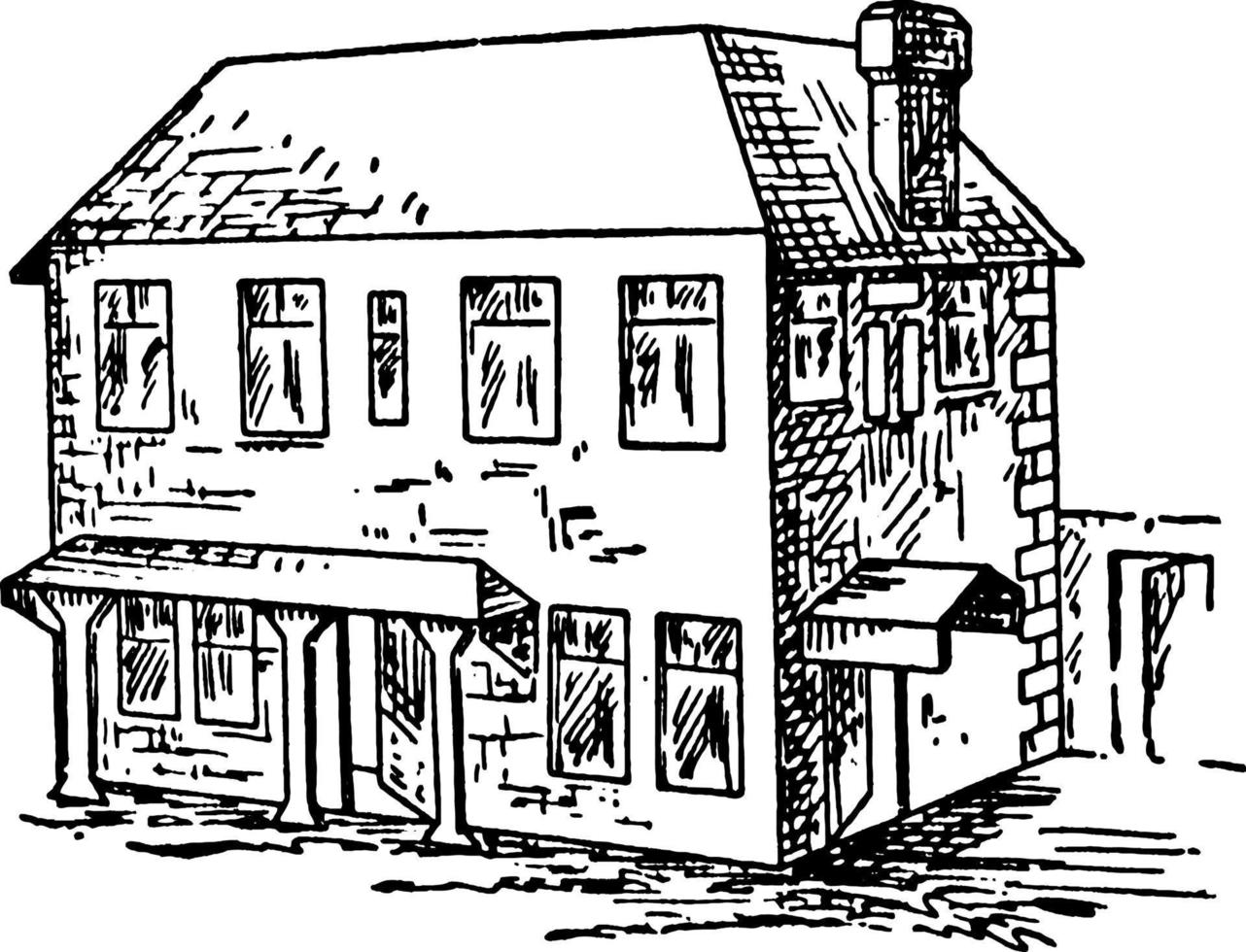 Farmhouse, vintage illustration vector