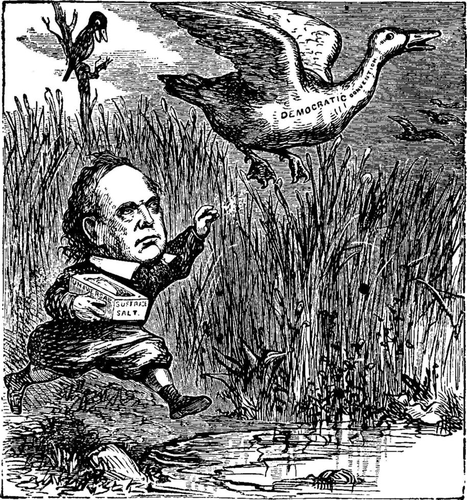 Chief-Justice Salmon P. Chase Capturing the Democratic Convention, vintage illustration. vector