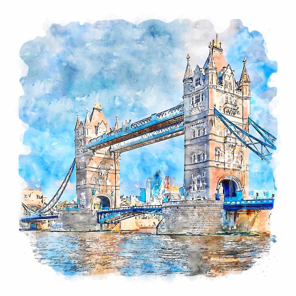 London United Kingdom Watercolor sketch hand drawn illustration vector