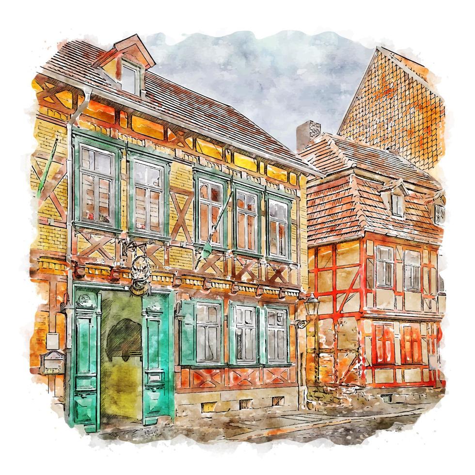 Quedlinburg Germany Watercolor sketch hand drawn illustration vector