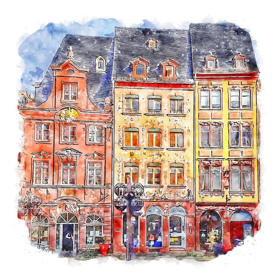 Mainz Germany Watercolor sketch hand drawn illustration vector