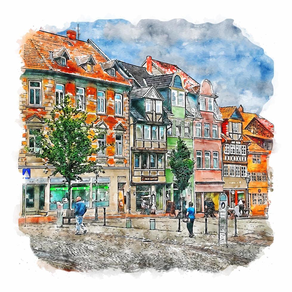 Helmstedt Germany Watercolor sketch hand drawn illustration vector