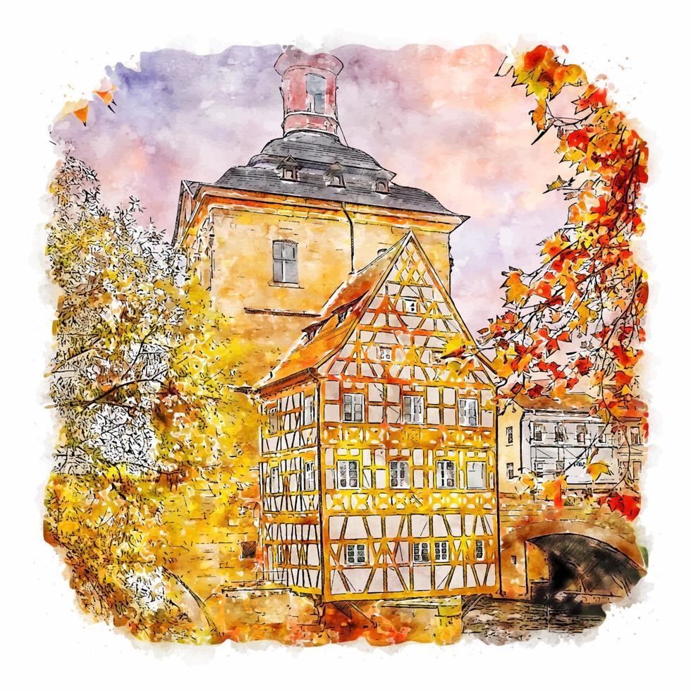 Bamberg Germany Watercolor sketch hand drawn illustration vector