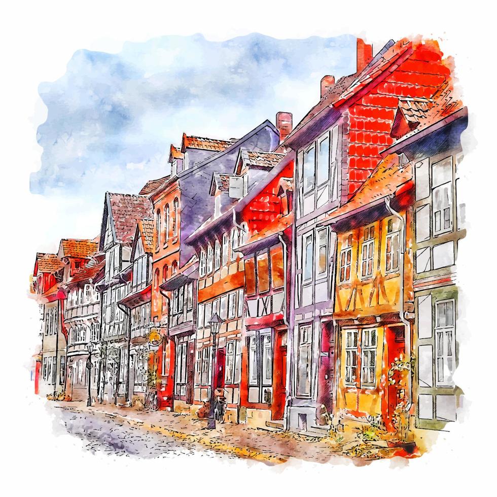 Hildesheim Germany Watercolor sketch hand drawn illustration vector