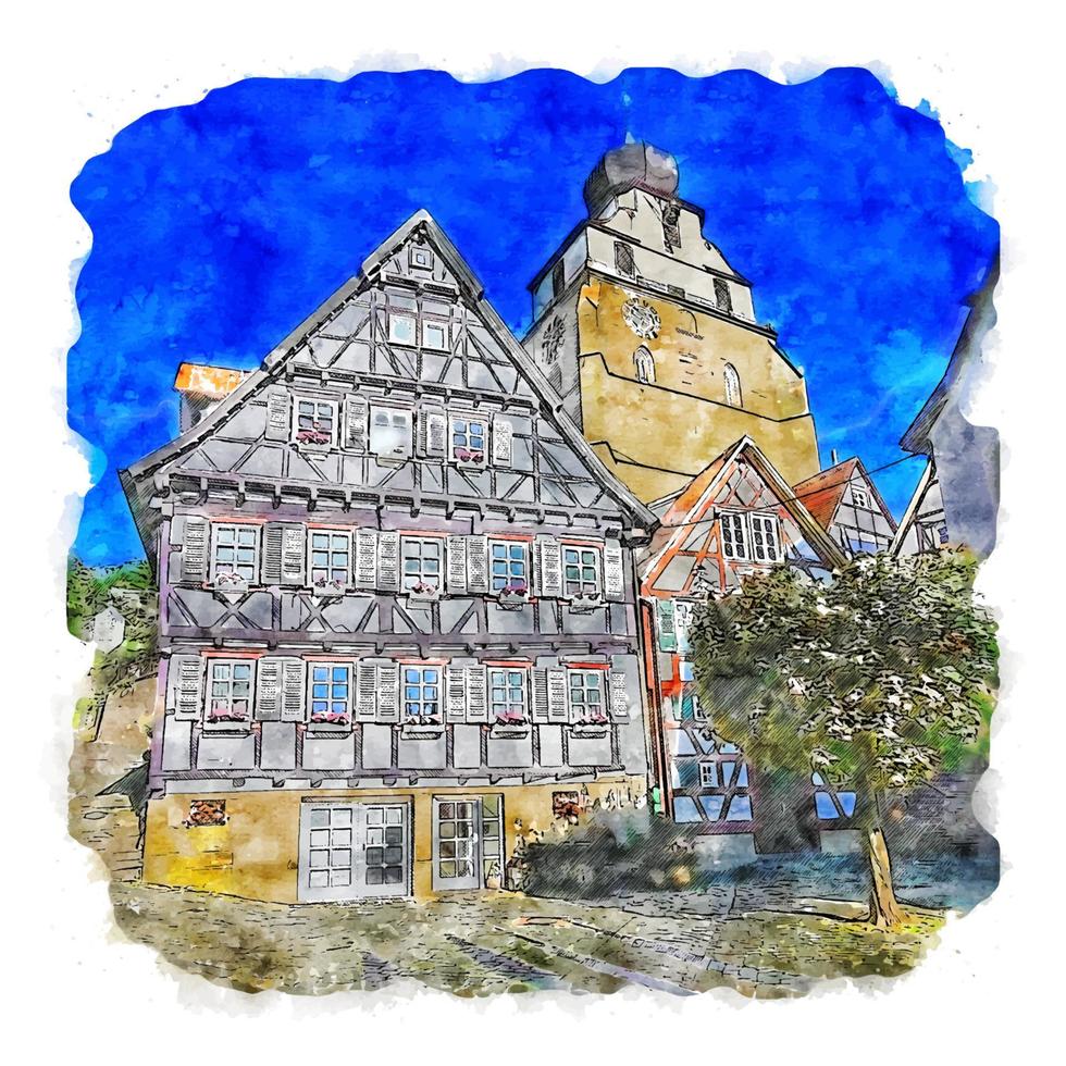 Herrenberg Germany Watercolor sketch hand drawn illustration vector